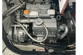 Engine compartment of a 2020 Leopard 40 catamaran, showcasing detailed mechanical components.