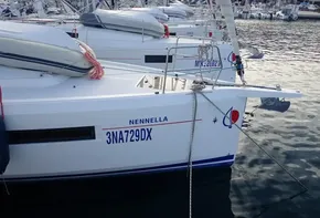 Jeanneau Sun Odyssey 440 sailboat docked in marina, 2019 model.
