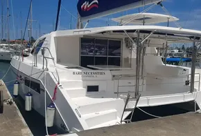 2017 Leopard 48 catamaran docked at marina, named Bare Necessities.
