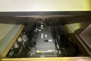 Engine compartment of a 2019 Leopard 51 Powercat yacht.