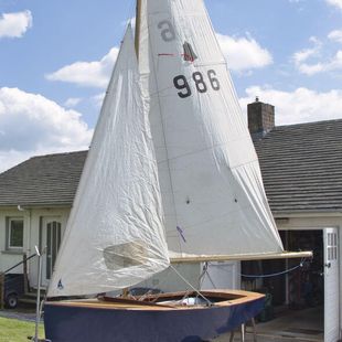 Classic wooden GP14 sailing dinghy