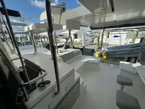 Leopard 50 yacht deck, spacious seating, marina view, 2020 model.