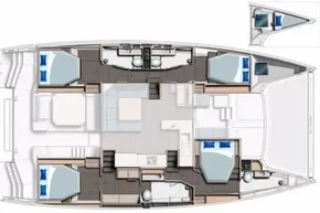 Floor plan of a 2020 Leopard 50 catamaran with four bedrooms and bathrooms.