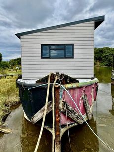 Historic 83ft Mulberry Barge with secure Cornish riverside mooring