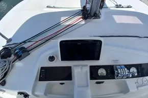 Control panel of a 2020 Lagoon 46 catamaran with navigation equipment and ropes.