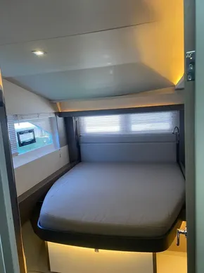 Interior cabin of 2021 Leopard 53 Powercat yacht.