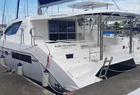 2017 Leopard 48 catamaran docked at marina, named Bare Necessities.