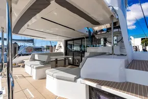 Luxurious 2025 Leopard 46 yacht interior with modern seating and sleek design.