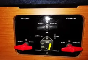 Control panel of a 2017 Jeanneau Sun Odyssey 389 sailboat.