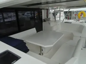 Leopard 45 catamaran 2017 model, spacious outdoor seating and dining area.