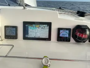 Navigation instruments on a 2020 Leopard 40 catamaran.