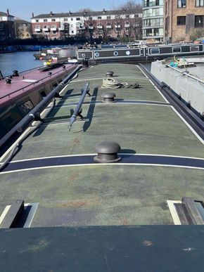 View from the stern of the boat roof and vents