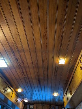 Pitched pine ceiling 