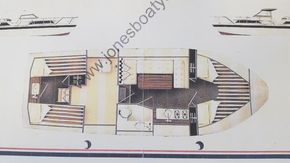 Floor plan of 1982 Fairline Mirage 29 Aft Cabin boat, showcasing interior layout.