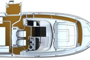 Jeanneau Cap Camarat 9.0 WA - Series 2 - diagram of cockpit and deck layout with cockpit seating and table