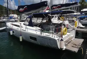2020 Beneteau Oceanis 46.1 sailboat docked at marina.
