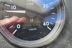 Close-up of a VDO tachometer on a 1989 Princess 35 Flybridge boat.