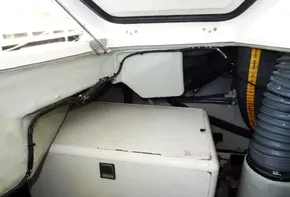 Engine compartment of a 2017 Leopard 43 Powercat with visible wiring and components.