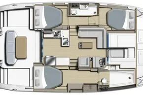 Floor plan of 2024 Leopard 40 Powercat, featuring spacious cabins and modern amenities.