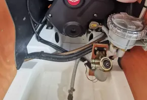 Engine compartment of 2020 Beneteau Oceanis 46.1 sailboat, featuring Yanmar engine components.