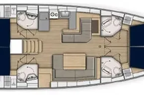 Floor plan of 2023 Beneteau Oceanis 51.1 yacht, featuring spacious cabins and modern amenities.