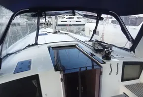2017 Beneteau Oceanis 41 sailboat cockpit with marina view.