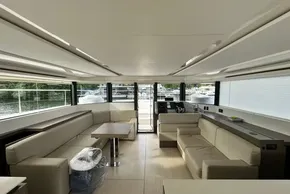 Luxurious interior of 2022 Leopard 53 Powercat yacht with spacious seating and modern design.