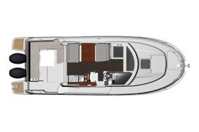 Jeanneau Merry Fisher 895 - diagram of cockpit saloon and table + wheelhouse seating