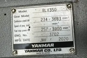 Yanmar engine plate for Leopard 53 Powercat, model 8LV350, manufactured January 2020.