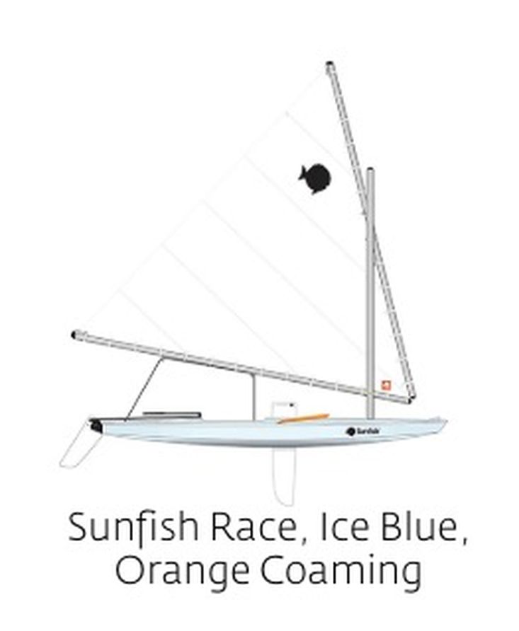 Sunfish Race, Ice Blue, Orange Coaming
