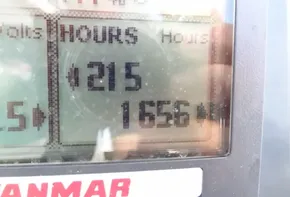 Close-up of engine hours display on 2017 Leopard 43 Powercat.