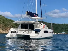 2020 Leopard 40 catamaran anchored in a scenic bay.