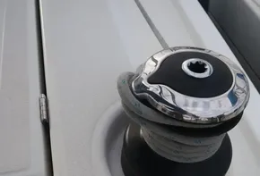 Close-up of a winch on a 2019 Beneteau Oceanis 41.1 sailboat.