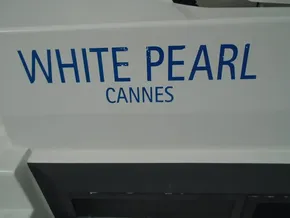 White Pearl boat name on Leopard 45, 2017 model, docked in Cannes.