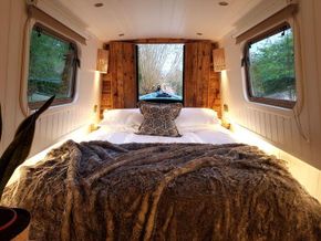 King size bed on Boutique Narrowboat designed for hire market