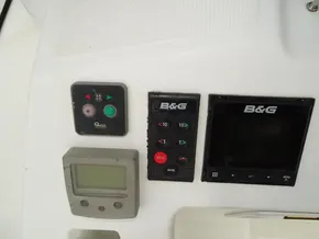 Control panel of a 2017 Beneteau Oceanis 45 sailboat with B&G navigation instruments.