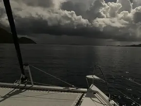 Leopard 40 catamaran sailing under stormy skies, 2020 model.