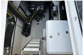 Engine room of 2024 Leopard 40 Powercat, showcasing mechanical components and equipment.