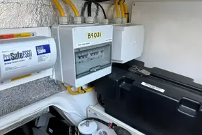 Electrical panel and components inside a 2024 Leopard 40 Powercat boat.