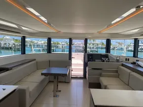 Interior of 2021 Leopard 53 Powercat with modern design.