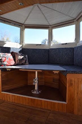 Wheelhouse - table has extension & also forms a bed. Roof removable at rear.