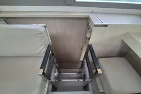 Staircase inside 2021 Leopard 45 yacht with modern interior design.