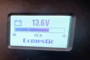 Display showing 13.6V battery voltage on Lagoon 42, 2024 model.