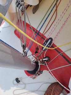 Folkboat with metal mast and boom