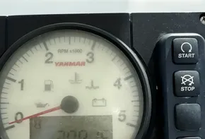 Leopard 50 engine control panel with Yanmar tachometer and start/stop buttons, 2020 model.