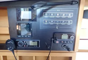 Control panel of 2019 Jeanneau Sun Odyssey 440 yacht with navigation and communication equipment.