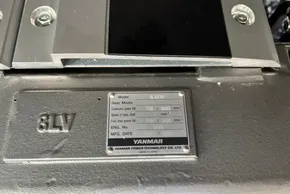 Yanmar engine plate on 2024 Leopard 40 Powercat, model 8LV370, showcasing specifications.