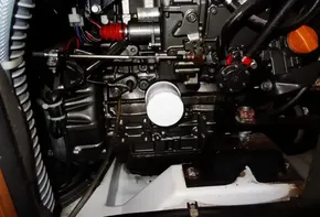 Engine compartment of a 2017 Jeanneau Sun Odyssey 389 sailboat.