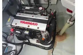 Yanmar engine in 2022 Leopard 45 catamaran, showcasing marine engineering details.