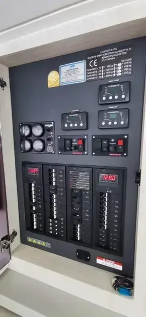 Electrical control panel of a 2019 Leopard 51 Powercat yacht.